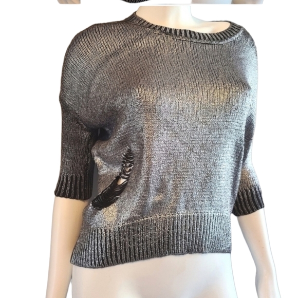 Guess Distressed Silver Metallic Sweater size XS - Picture 4 of 6